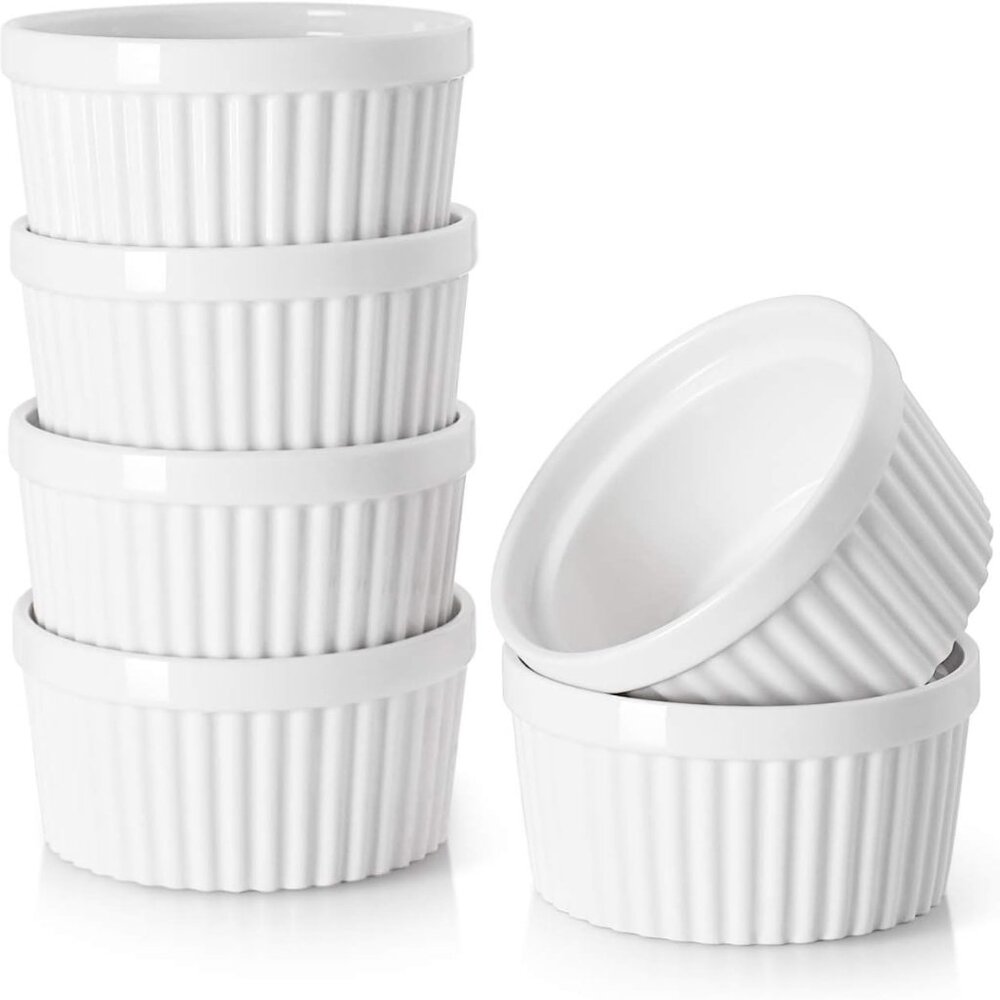Ramekins 4 oz Oven Safe for Creme Brulee Souffle, Porcelain Custard Cups Ramiken